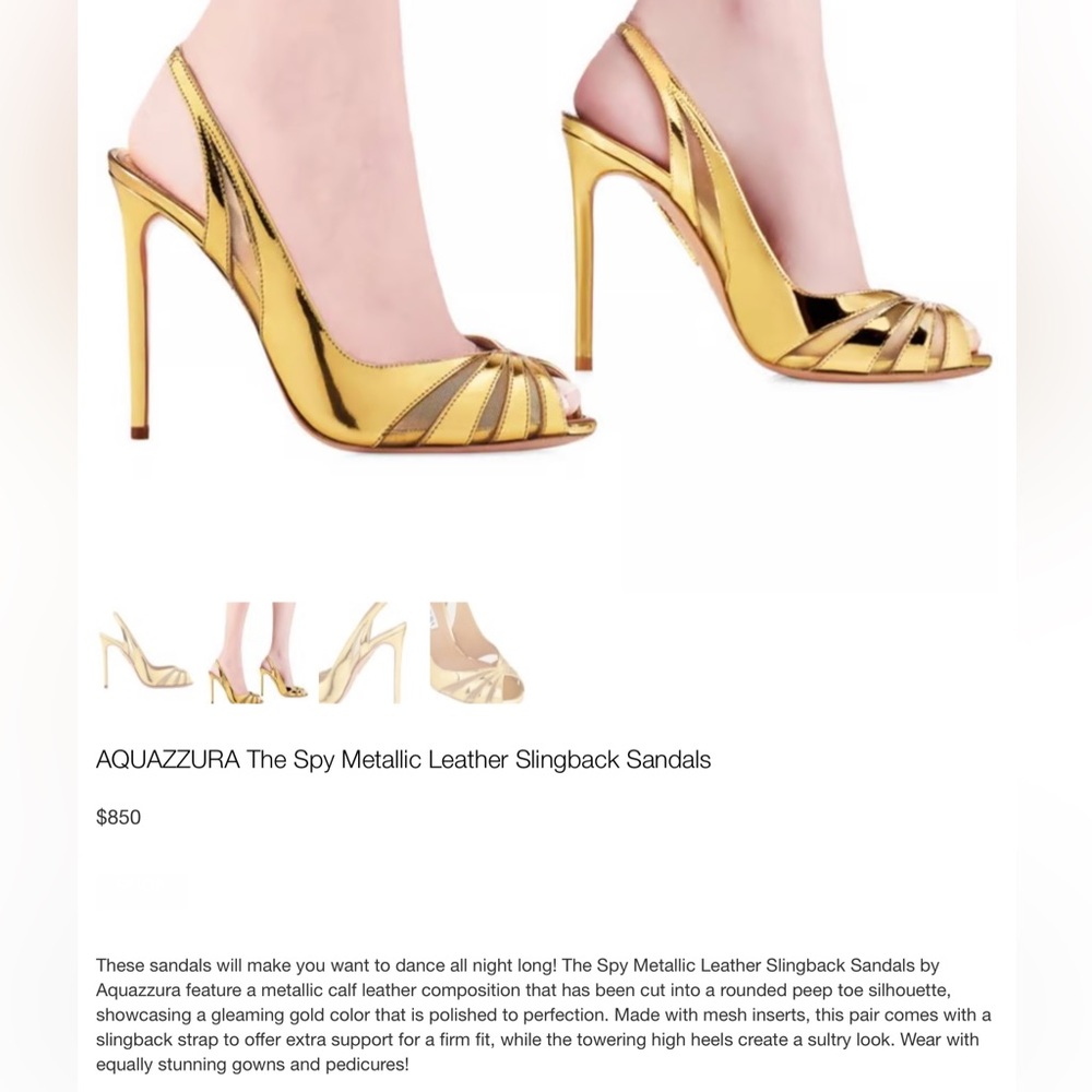 AQUAZURRA The Spy Gold Leather Metallic Slingback Pump sz 38 $NIB $950 - Picture 6 of 16